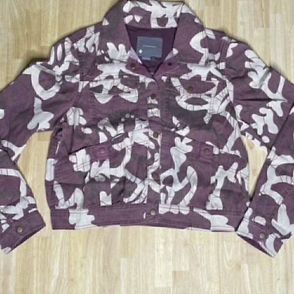Anthropologie Mags Utility Trucker Jacket Purple Motif - Picture 2 of 11